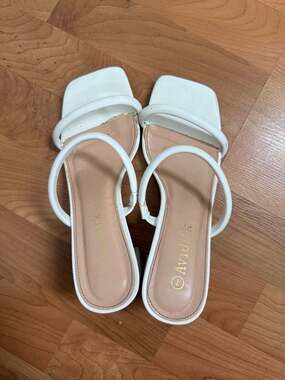 Avidlove Heeled Sandals Size 7 White Strappy Square Toe